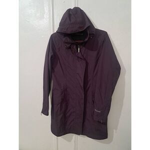 Marmot womens small long DARK PURPLE rain jacket lightweight full zip hoodie